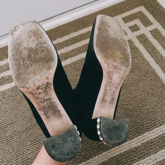 SUDED LEATHER MIUMIU BOOTS, WITH CRYSTAL - Picture 6 of 8